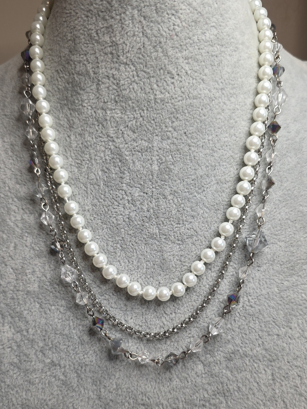 Cookie Lee Classic White Faux Pearl, Crystal & Acrylic Silver-Tone Necklace